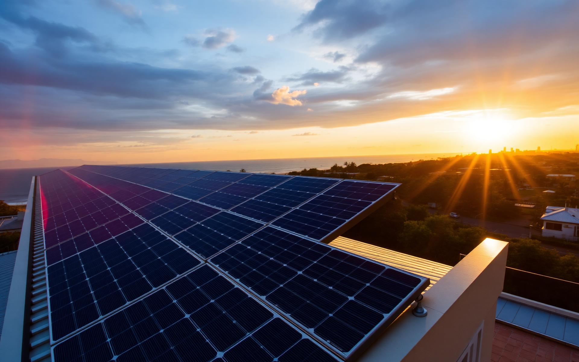 Solar panels at sunset over Durban